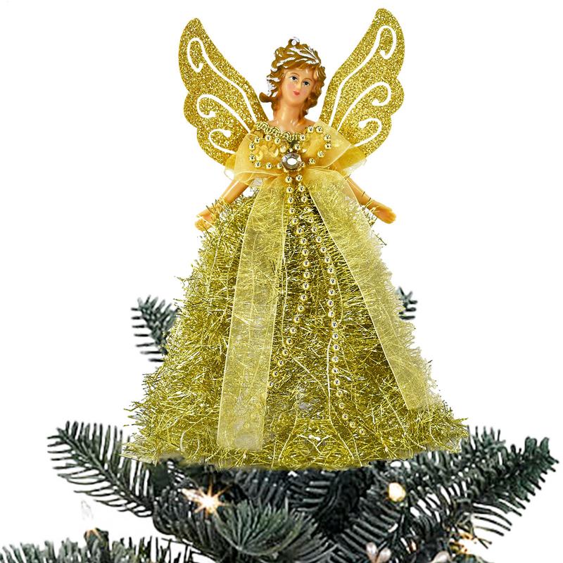 Luxury Star Angel Christmas Tree Topper with Elegant Dress No Battery Needed Perfect for Winter & New Year Decor