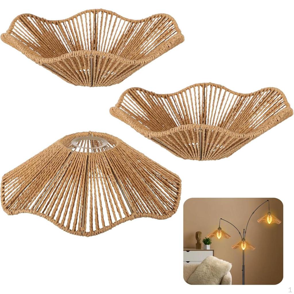 3 Pieces Woven Rope Lampshade Hanging Light Fixtures Shade Fitting Pendant Chandelier