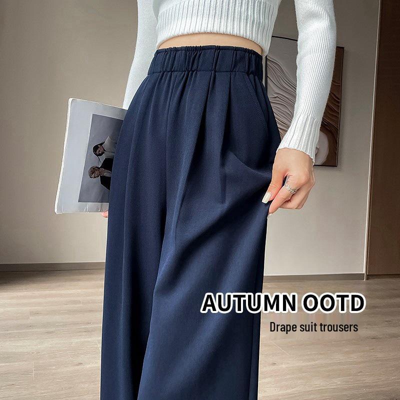 

Women s Navy Blue Slim-Fit High Waist Wide Leg Pants - Spring/Autumn 2025 Collection Small темно-синий