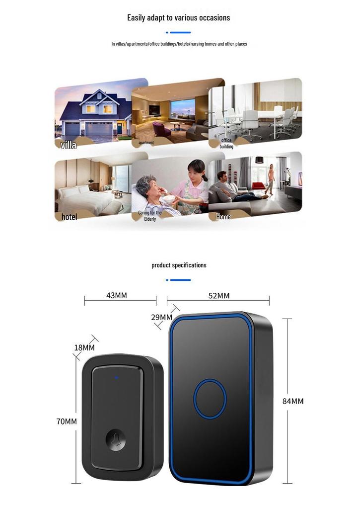 Smart Long-Range Wireless Doorbell with Multiple Receivers and Waterproof Call Button