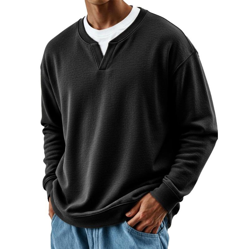 Mens Casual Henley Sweatshirt Light Green Solid Color Loose Fit Long Sleeve Crew Neck Pullover