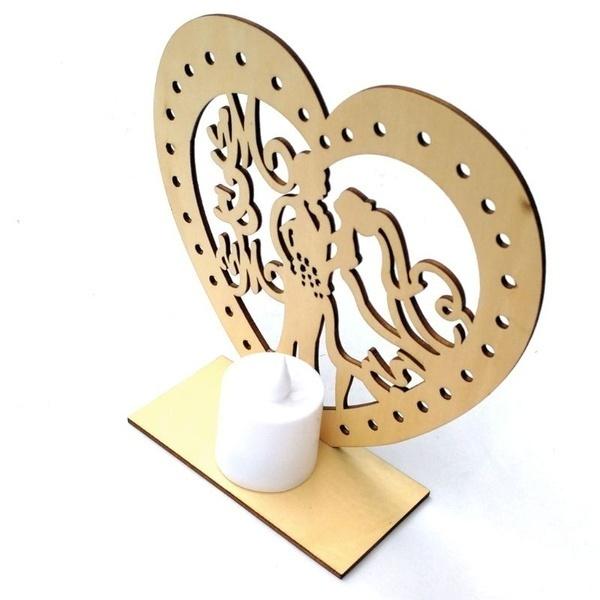 1pc Cute Wooden Heart Sharped LED Candle Lamp Table Ornament Wedding Party Festival Decor