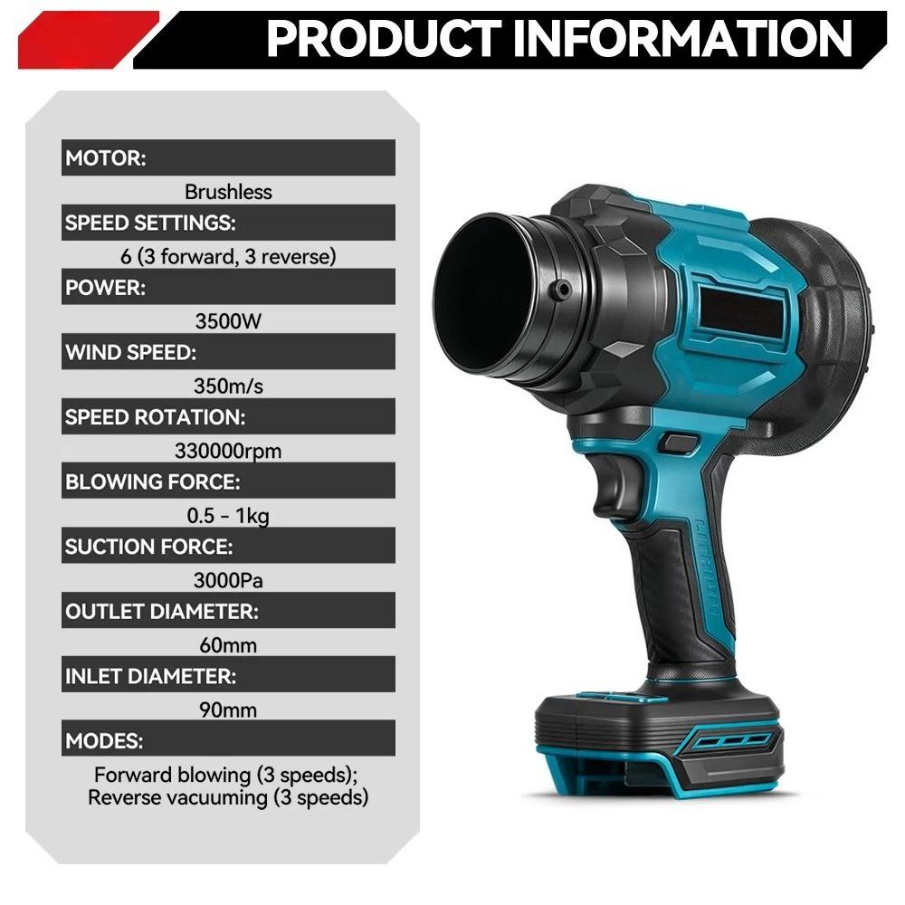 3500W 350M/S Brushless Electric Turbo Blower Cordless Leaf Blowing Dust Vacuuming Household Tool For Battery Pin