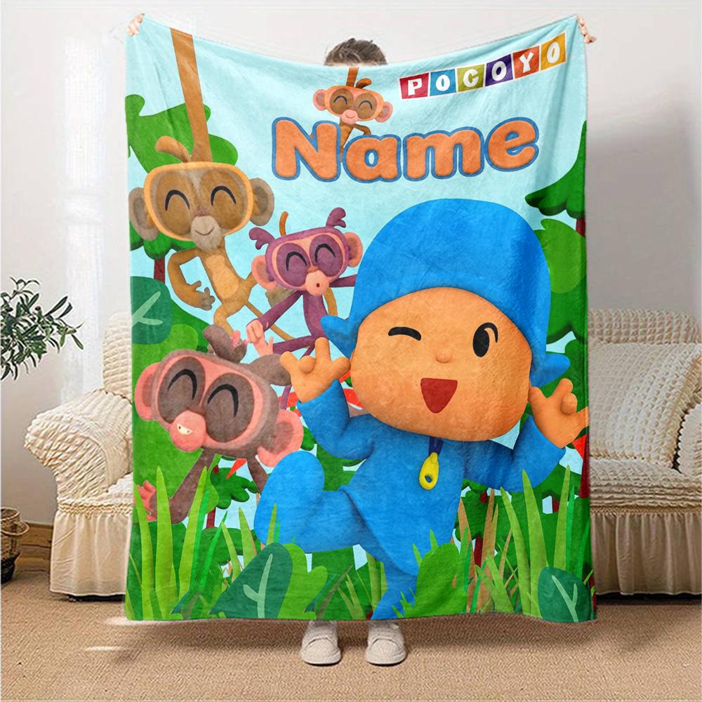 Custom Name Pocoyo Theme Printed Blanket Perfect For Couch Bed Travel Outdoor Use Machine Washable Cozy Durable