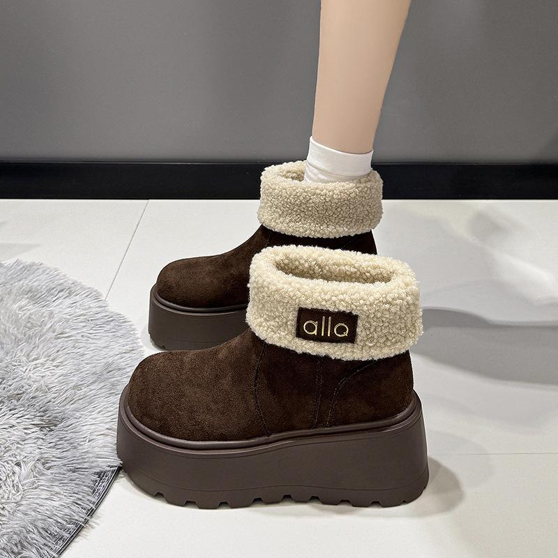 Women's thick soled winter fur one foot stirrup lightweight warm anti cold padded snow boots non-slip wear casual sneakers cotton boots