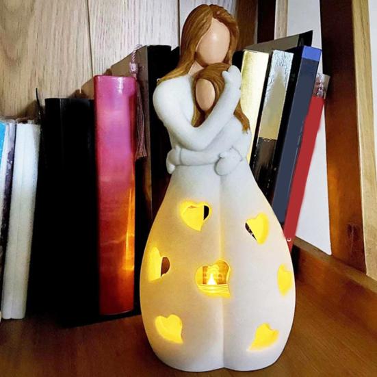 Candlestick Hollow Love Pattern LED Light Living Room Ambiance Lamp Warm Touch Resin Lamp Home Decor Mother Day Gift