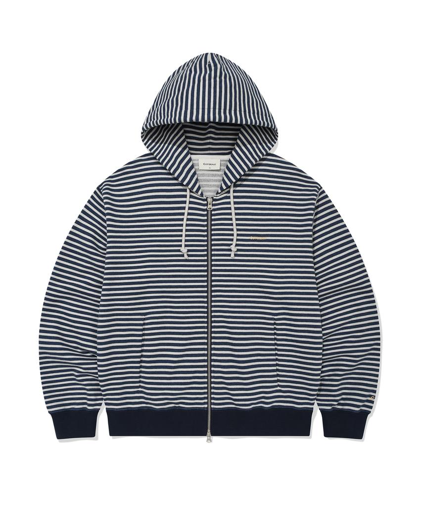 COVERNAT Small Logo Stripe Crop Zip-Up Hoodie Dark Navy