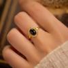 Banyanbaum S925 Silber Schwarzer Achat Ovalring, Europäisches Retro-Design für Frauen.