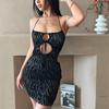 Ženy Summer See Through Club Party Skinny Zebra Stripes Vystřižené sexy mini šaty bez zad