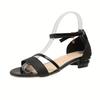 2025 summer new foreign trade low-heeled fashion thick-heeled sandals women's European and American one-word buckle with open-toe large-size women'
