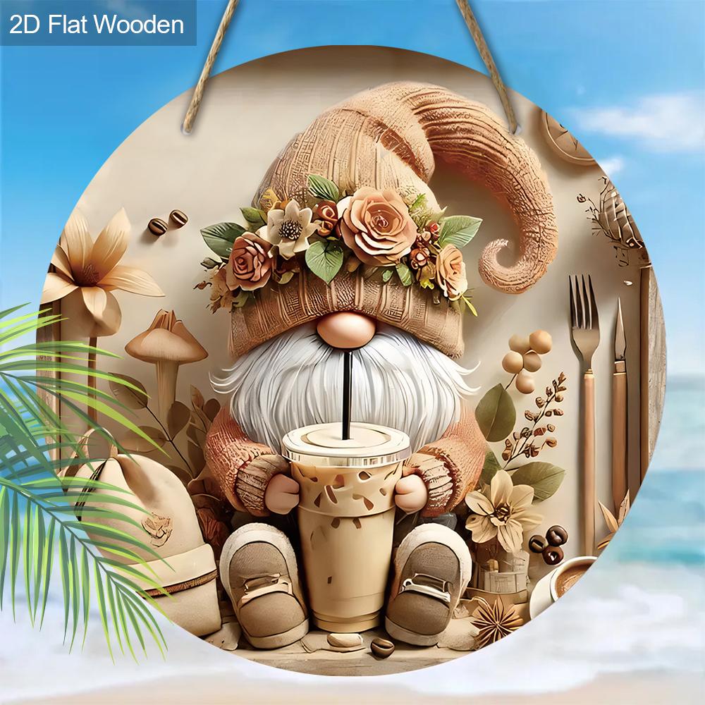 Christmas Hot Cocoa Wooden Sign with Adorable Gnome Pattern - Navidad Round Sign for Front Door, Wall Hanging Decor - Ideal Christmas Gift