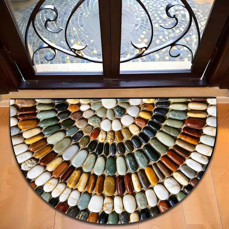 Half Round Natural Pebble Stone Doormat 3D Illusion Anti-Slip Waterproof Entrance Rug Front Door Indoor Outdoor Floor Mat