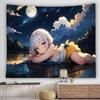 Star Angel Anime Girl Tapestry Night Lotus Pond Sky Lantern Lake Scenery Wall Hanging Calm Aesthetic Bedroom Dorm Decor