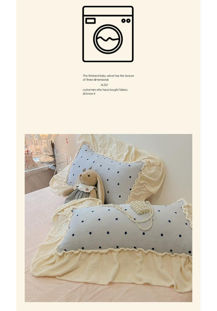 Sleepy Japanese Cream Wind Milk Velvet Lace Bedding Four Piece Set