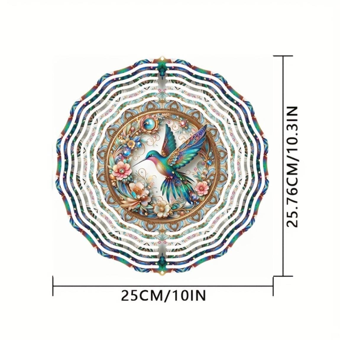 

10-inch Hummingbird Wind Spinner – 3D Kinetic Metal Hanging Sculpture with 360° Rotating Hook, Vibrant Floral & Bird Design 01A