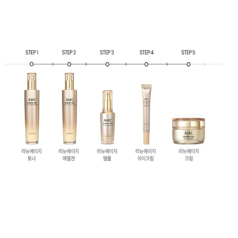 AHC Renew Age Total Skincare Set Toner, Emulsion, Ampoule, Cream + Eye Cream (5 Items)