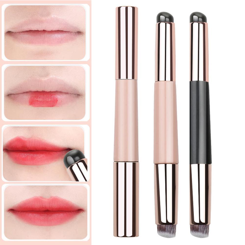 New Silicone Lip Brush Portable Concealer Foundation Brush Double Head Smudge 2-in-1 Q Soft with Cap Round Head Makeup Brush Hot