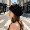 Turban Hat for Women, Side Flower Decor Head Wrap, Pure Color High Elasticity Turban Cap for Sensitive Scalp Postpartum Care Sleep