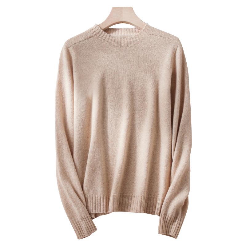Warm Wool Cashmere Round Neck Sweater - Seamless Solid Color Loose Fit Pullover
