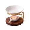 Ceramics Tealight Wax Warmer Essential Oil Burners Heater with Wood Stand Candleholder Aromas Lamp Stove for Meditations