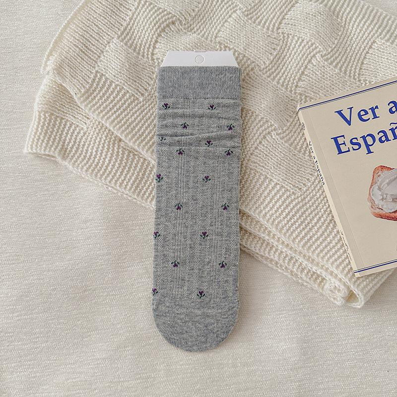 Women's Mid-calf Socks, Trendy Spring and Autumn Small Floral Women's Long Socks, Summer Thin Pile Socks, Long Calf