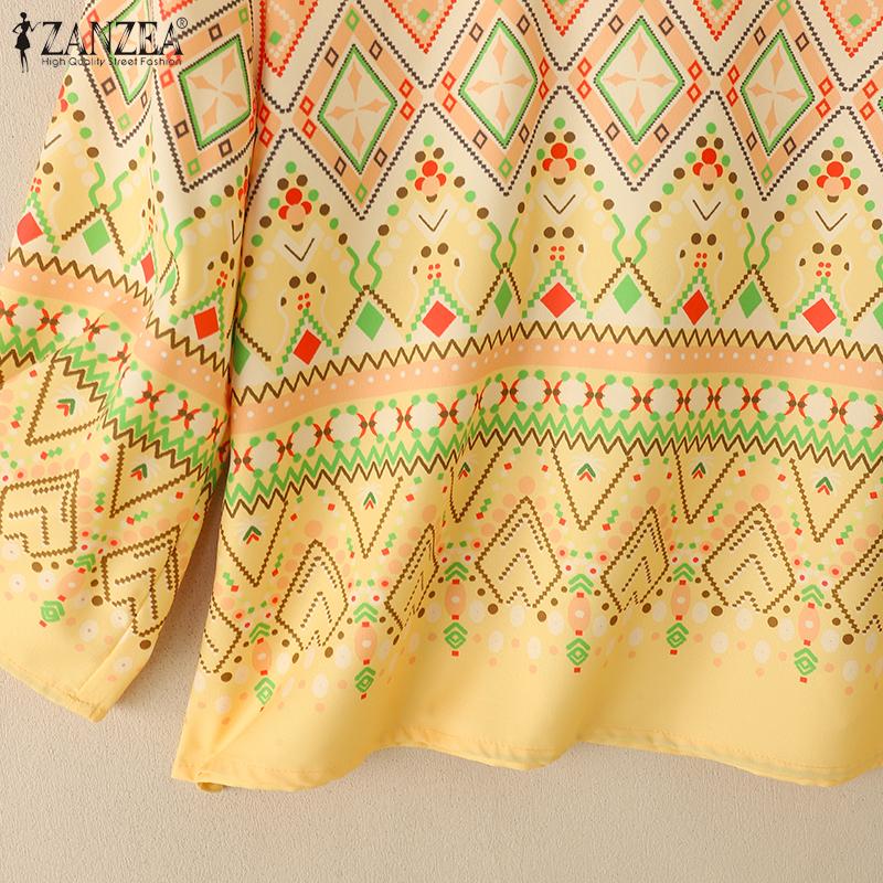ZANZEA Women Casual O-neck 3/4 Sleeve Loose Vintage Print Blouse