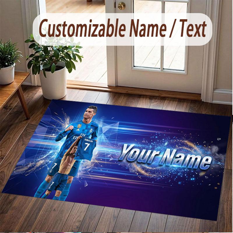 Tappeto Personalizzato Cristiano Ronaldo Modello Stampa Nome Testo Morbido Antiscivolo Tappeto per Pavimento per Decorazione Interna Casa