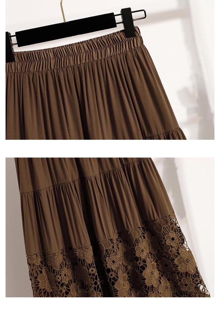 Elegant Plus Size Lace Patchwork Mid-Length Autumn Skirt