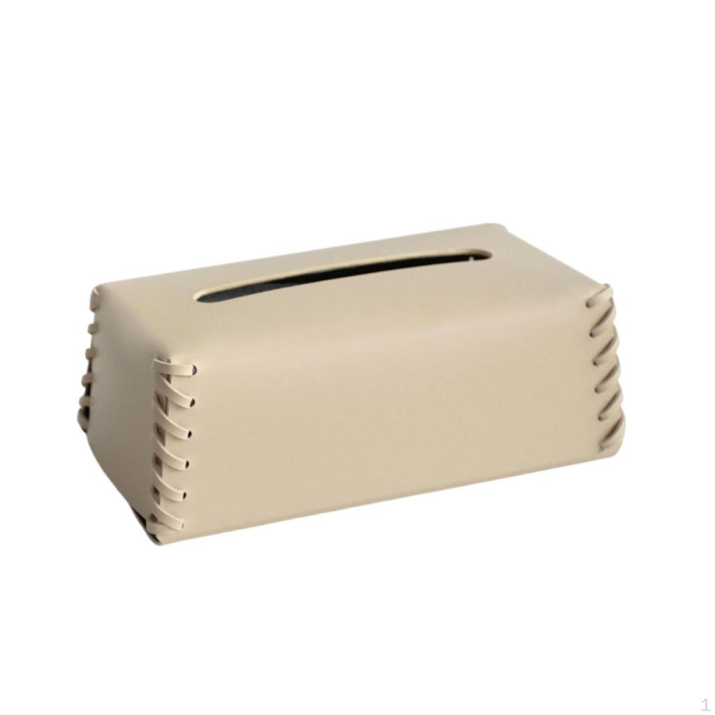 Leather Tissue Box Cover Structured Rectangular Dispenser for Living Room, Bedroom,