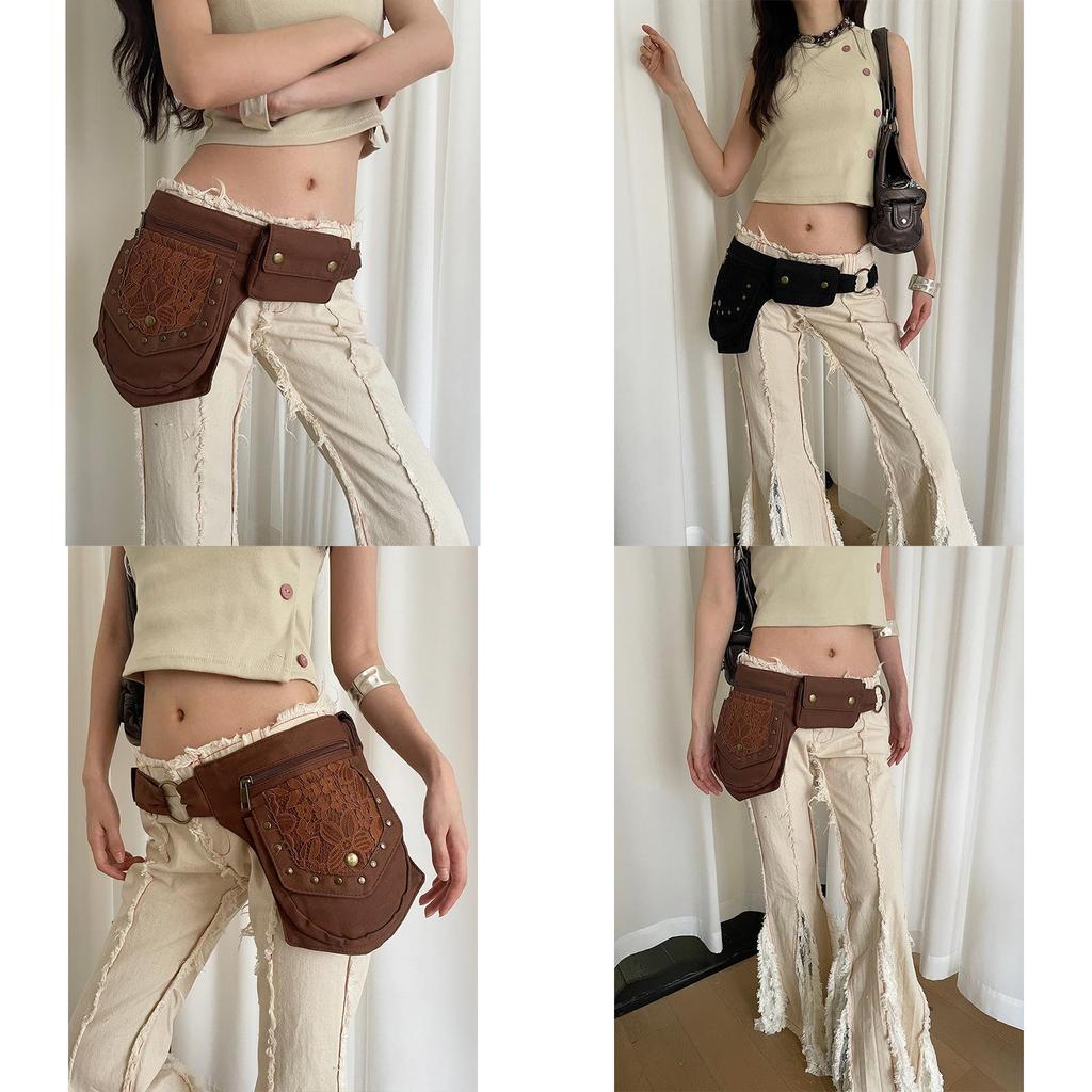 Vintage Ethnic Waist Pack For Women With Faux Leather Rivet Belt For Travel
