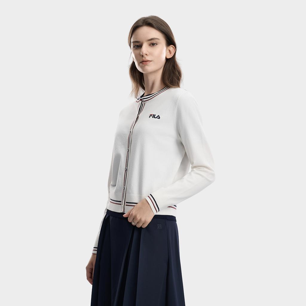 FILA Heritage Dna Woven Set Fashion Versatile Knit Sweater Women tops Cloud-Mushroom-White F51W638401FWT