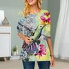 Plus Size Women Flower Deer Head Print Round Neck Casual Loose Long Sleeve Top