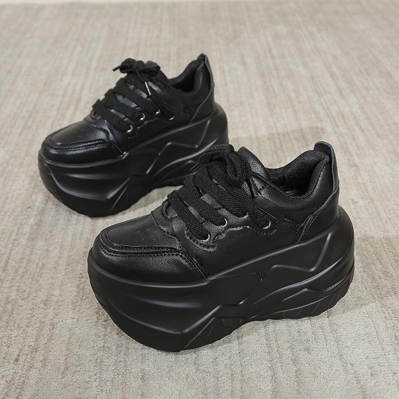 Fashion 10CM Women's Autumn Thick Bottom Shoes Breathable Microfiber Leather Vulcanize Flat Platform Sneakers White Walking Shoes