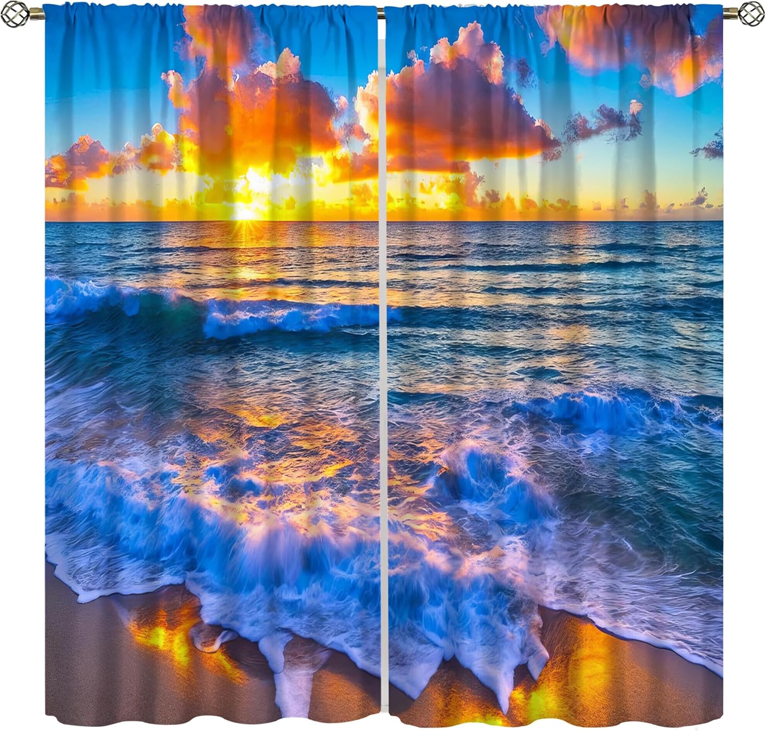 

Ocean Beach Curtains Sunset Scenery Tropical Coast Nature Landscapes Print Window Treatments Drapes Bedroom Kitchen Ba Curtain Polyester Perfect For W100*H70(CM)-Grommet top&2PCS