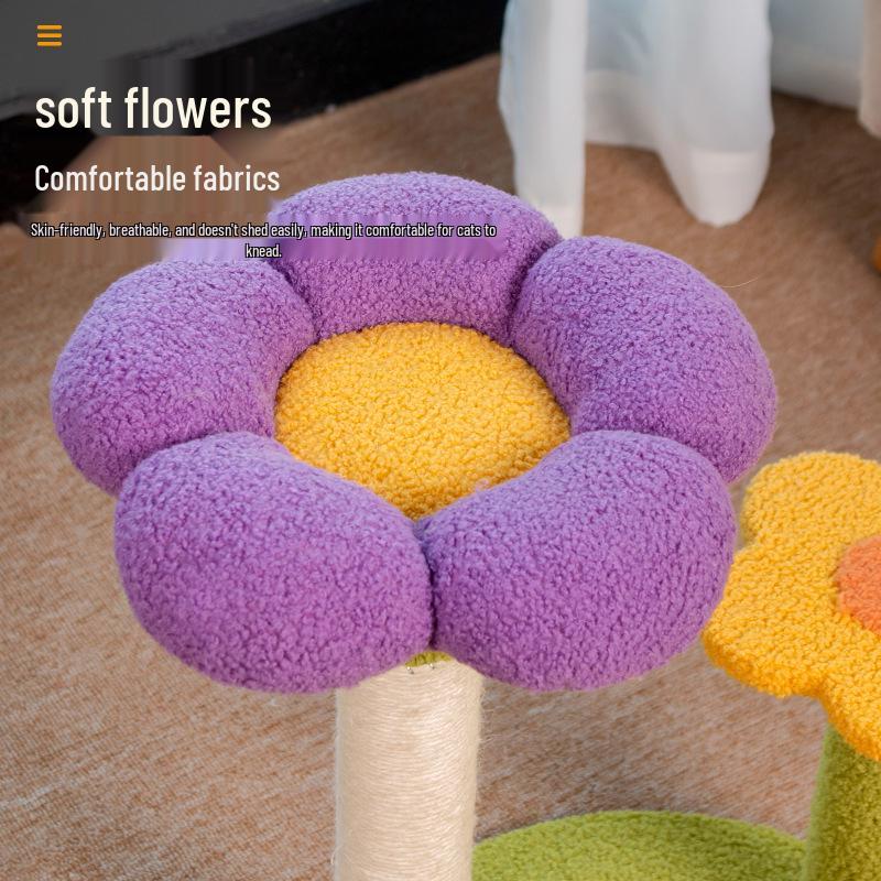 Compact Flower Cat Tree with Bed, Condo, Sisal Scratching Board, and Non-Shedding Toys