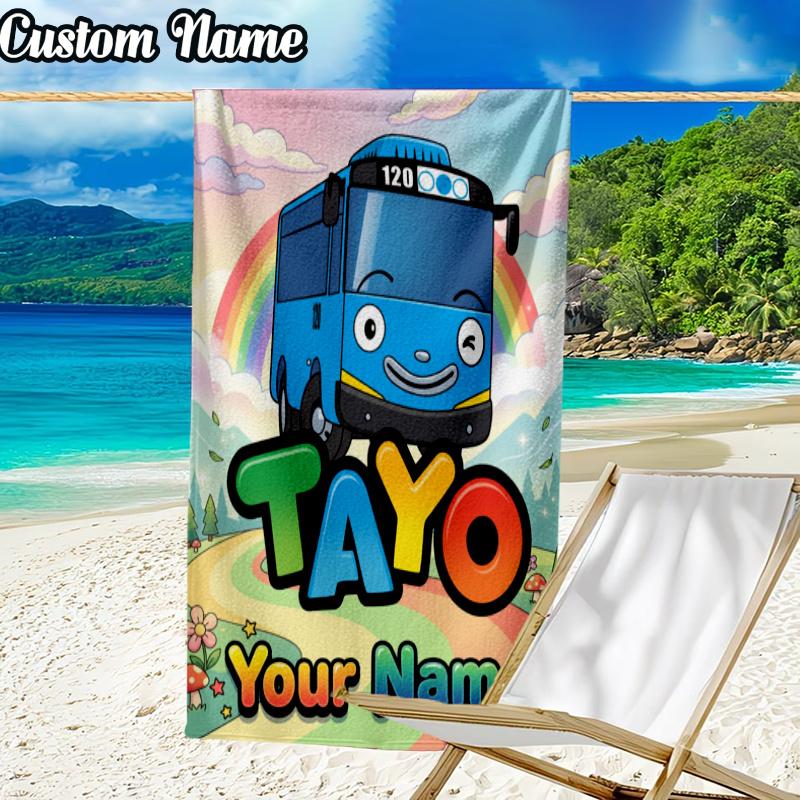 Custom Name Adventure Mateo Little Bus Beach Towel - Soft, Ultra-Absorbent Microfiber, Lightweight, Perfect for Beach, Parties, Travel, Camping