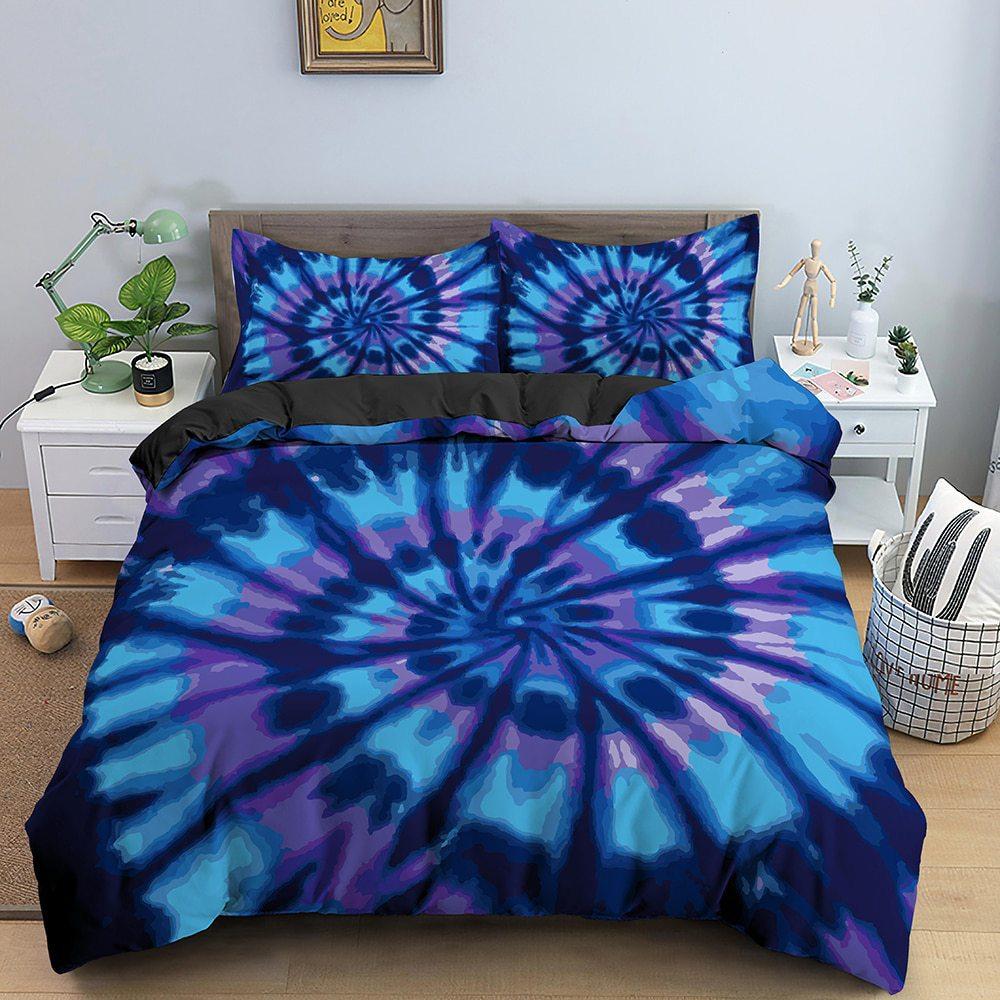 Three-Piece 3D Digital Printing Rainbow Color Striped Quilt Set Three-Piece Bedding