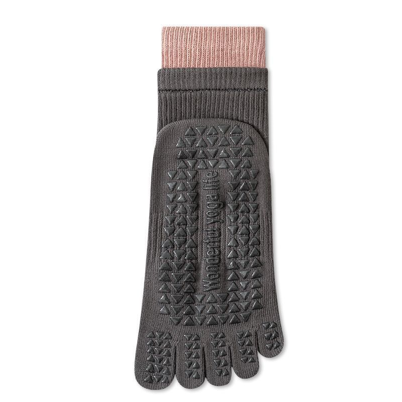 

Double Screw Type Yoga Socks Professional Non Slip Indoor Pilates Home Fitness Athletic Socks Five Finger Partition Sweat Absorption Antibacterial [Gray] 1 pair
