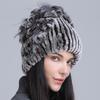 Winter Women's Warm Fashion Thick Wool Hat Rex Rabbit Fur Hat Knitted with Side Flower Hat