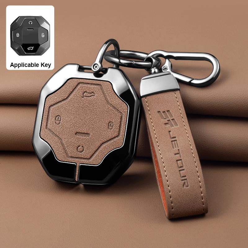 

Car Zinc Alloy Leather Key Case Holder Chain For Chery Jetour Traveller 2023 2024 Jetour T2 Key Full Cover Keychain Accessories