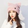 Sweet Cat Ear Knitted Hat: Autumn/Winter Warm, Cute Japanese Style with Heart Embroidery for Women
