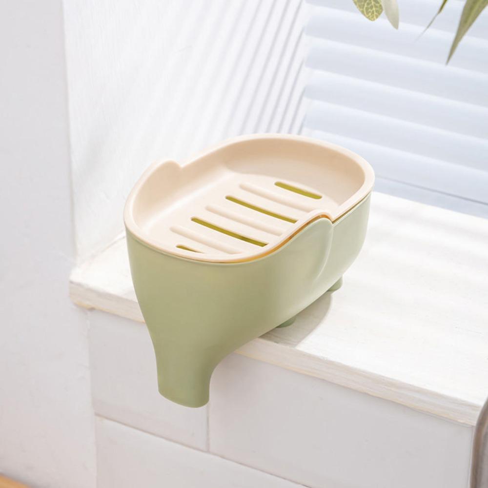 

Creative Double Layer Soap Box Cute Elephant Waterproof Drain Soap Dish Anti-slip Portable Soap Drain Rack Bathroom Accessories зелёный