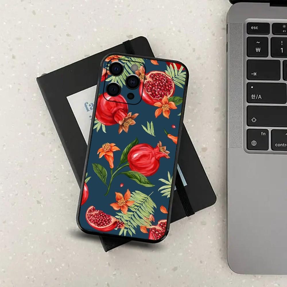 Food Fruit Red Pomegranate Phone Case For Apple iPhone 15,14,13,12,11,Pro,X,XS,Max,XR,Plus,Mini Soft Black Cover