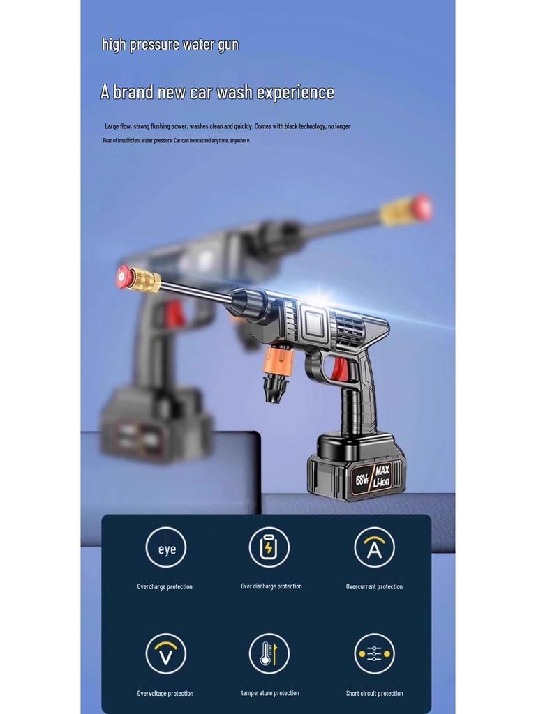 Portable German Cordless Car Washer: High-Pressure Rechargeable Water Gun with Lithium Battery for Household & Commercial Use