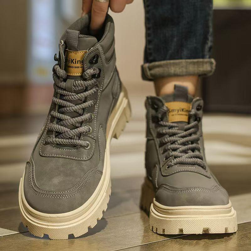 

Трендовые мужские высокие ботинки Модные мотоциклетные ботинки Уличная мужская рабочая обувь Короткие ботинки на платформе Нескользящие ботинки в стиле милитари для мужчин 43 серый