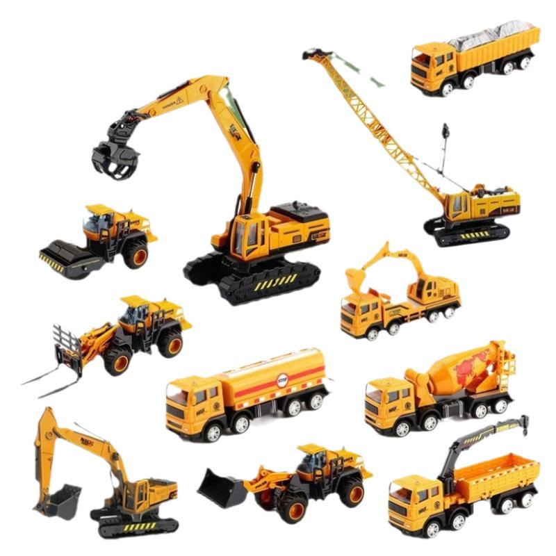 Kids' Inertial Engineering Vehicle Set: Excavator, Bulldozer, Forklift, Loader, Crane Toy Models