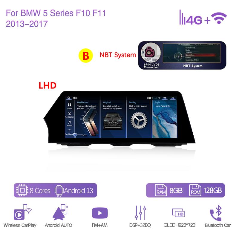 12.3" Car Multimedia Player For BMW 5 Series F10 F11 2011-2017 GPS Navigation Radio Original CIC NBT System CarPlay 4G 360Camera