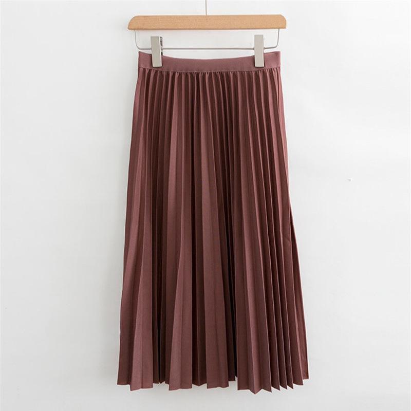 Elegant A Line Pleated Skirt Spring Summer Long Skirt Women Casual High Waisted Maxi Skirts EMA