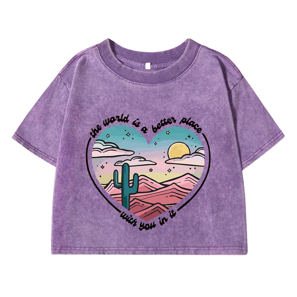 Women Cotton Washed T-Shirts Summer Regular Fit Crop Tops The Waild Is A Better Place Letter Prints Tees Street Clothes