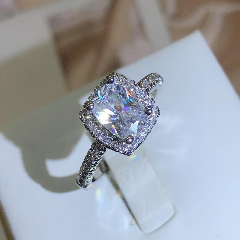 New Classic Square White Zirconia Ring Female 925 Stamp Fashion Party Wedding Proposal Jewelry Gift